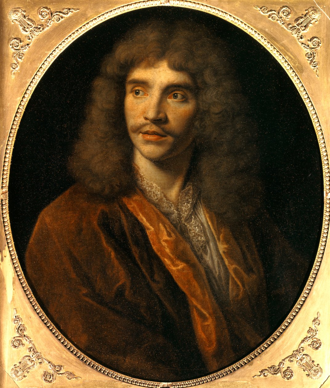Retrato de Jean Baptiste Poquelin dit Moliere (1622-1673) Pintura de Nicolas Mignard (1606-1668) Sol do século XVII. 0,73 m. - Retrato de Jean Baptiste Poquelin conhecido como Moliere (1622-1673). Pintura de Nicolas Mignard (1606-1668) - Século XVII. 0.73  de Nicolas Mignard