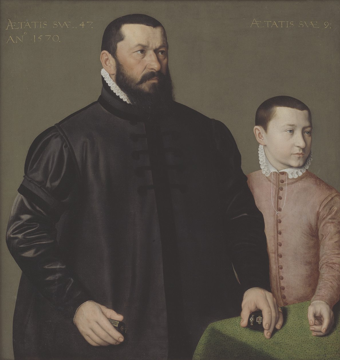 Retrato do ourives de Nuremberg Hans Lencker (1523-1585) e seu filho de 9 anos Elisius the Younger de Nicolas Neufchatel