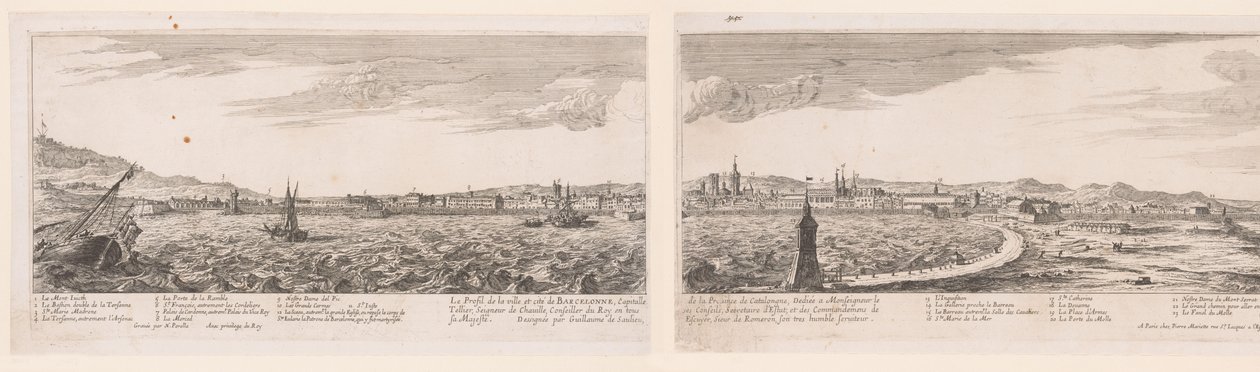 Gezicht em Barcelona Perfil da vila e cidade de Barcelona (...) (título no objeto) de Nicolas Perelle