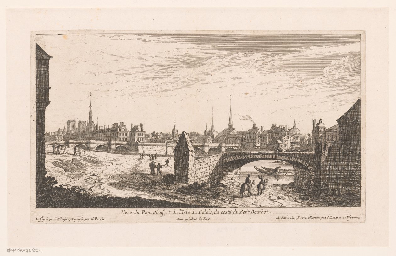 Gezicht op de Pont Neuf Vista da Pont Neuf e da Isle du Palais (...) (título no objeto) de Nicolas Perelle