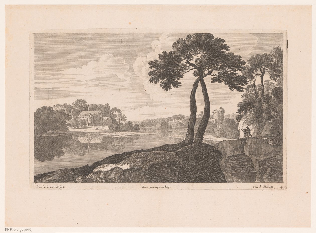 Paisagem com mosteiro por rio de Nicolas Perelle