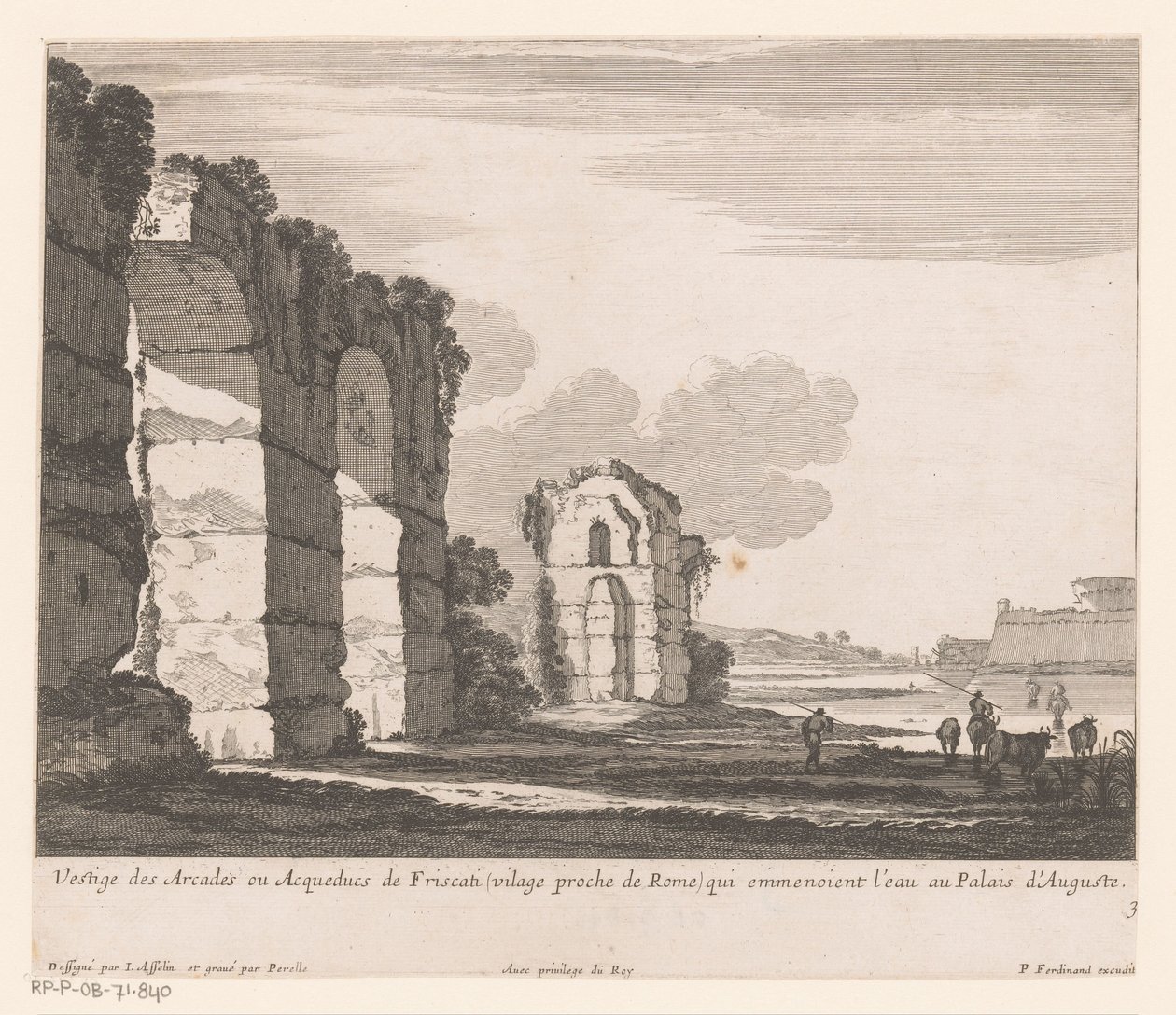 Paisagem com ruínas e vaqueiros
Vestige des Arcades ou Acqueducs de Friscati (...) (título sobre o objecto) de Nicolas Perelle