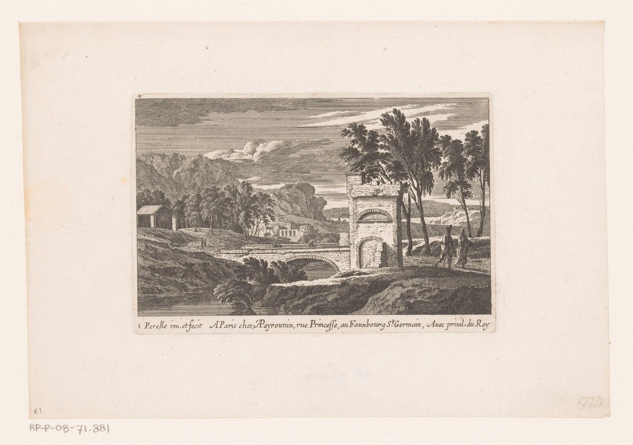 Paisagem com caminhantes na ponte de pedra Paisagens com caminhantes (título da série) de Nicolas Perelle