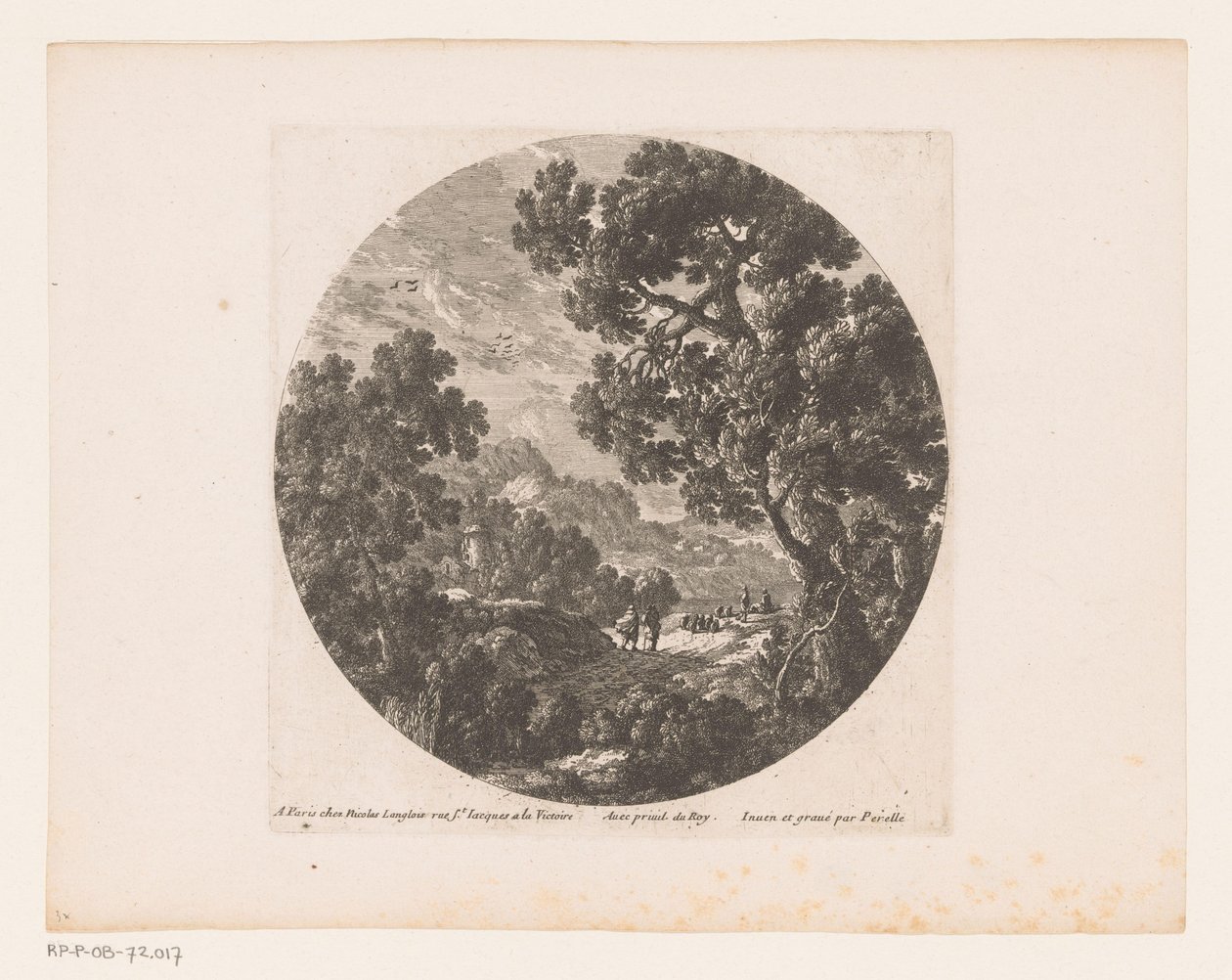 Paisagem com caminhantes e pastores com rebanho de Nicolas Perelle