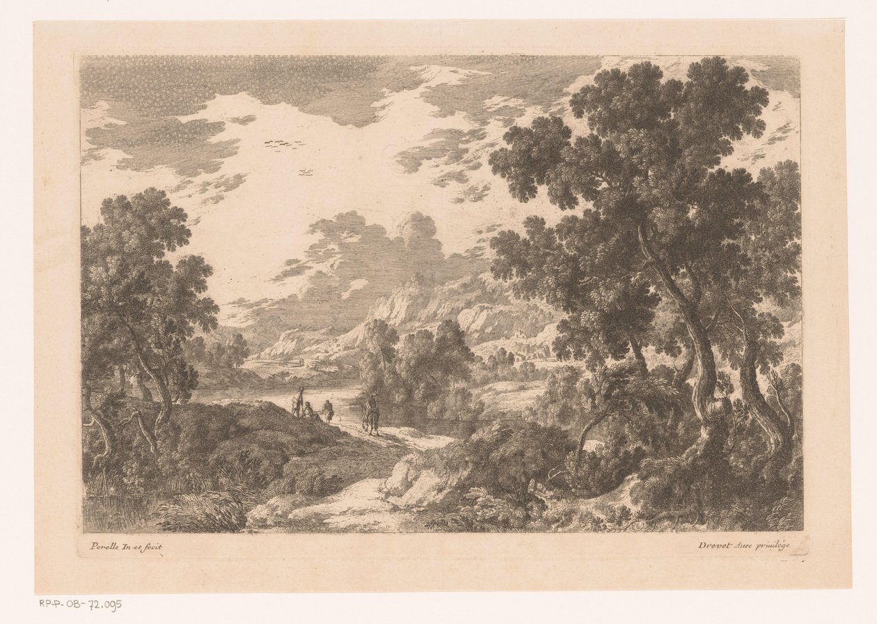 Paisagem fluvial com quatro figuras de Nicolas Perelle