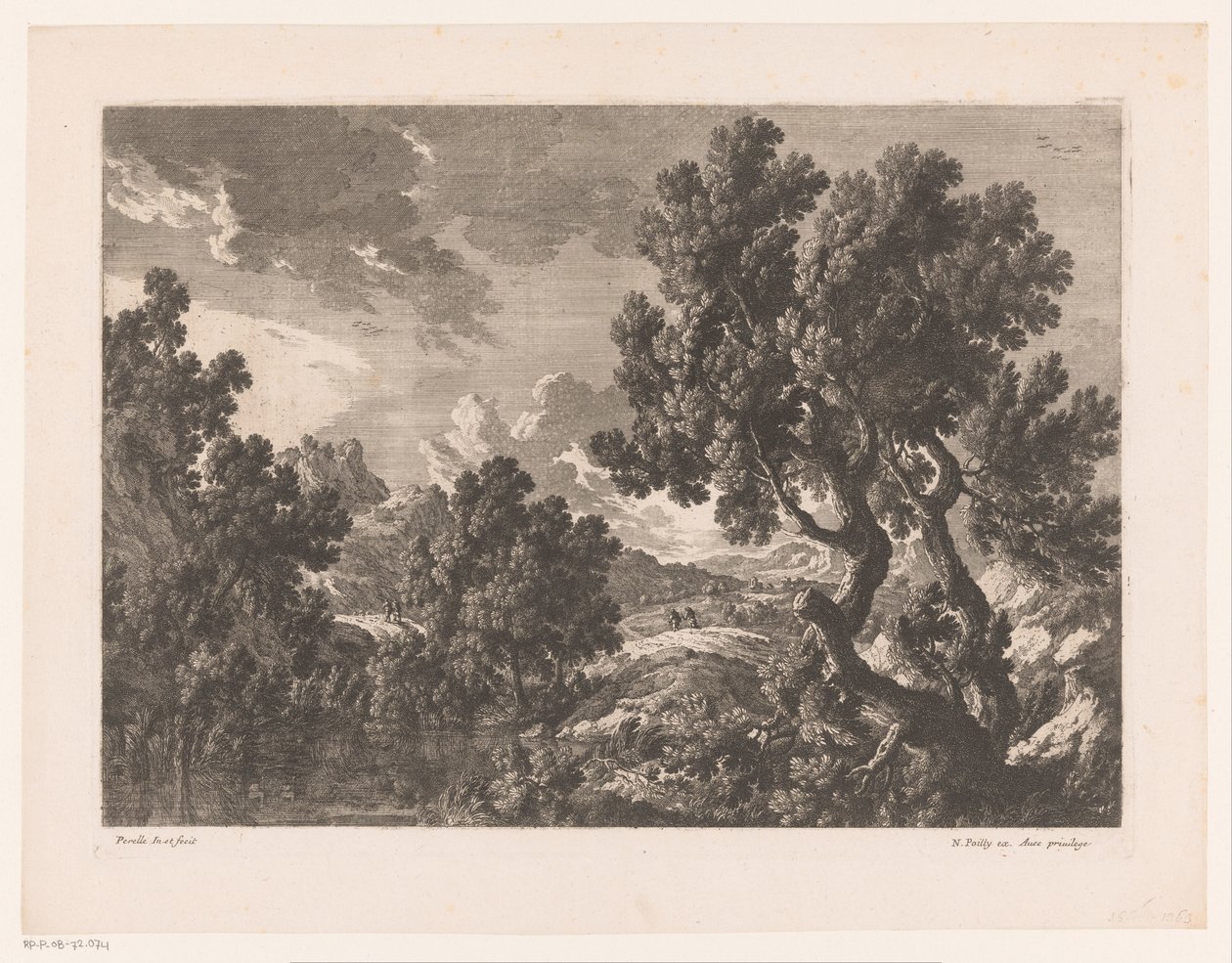 Paisagem rochosa com árvores à beira da água de Nicolas Perelle