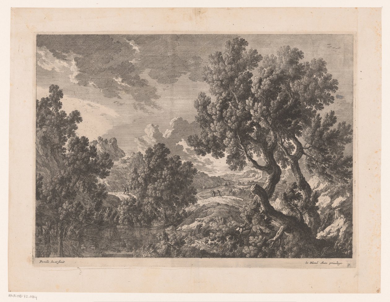 Paisagem rochosa com árvores à beira da água de Nicolas Perelle