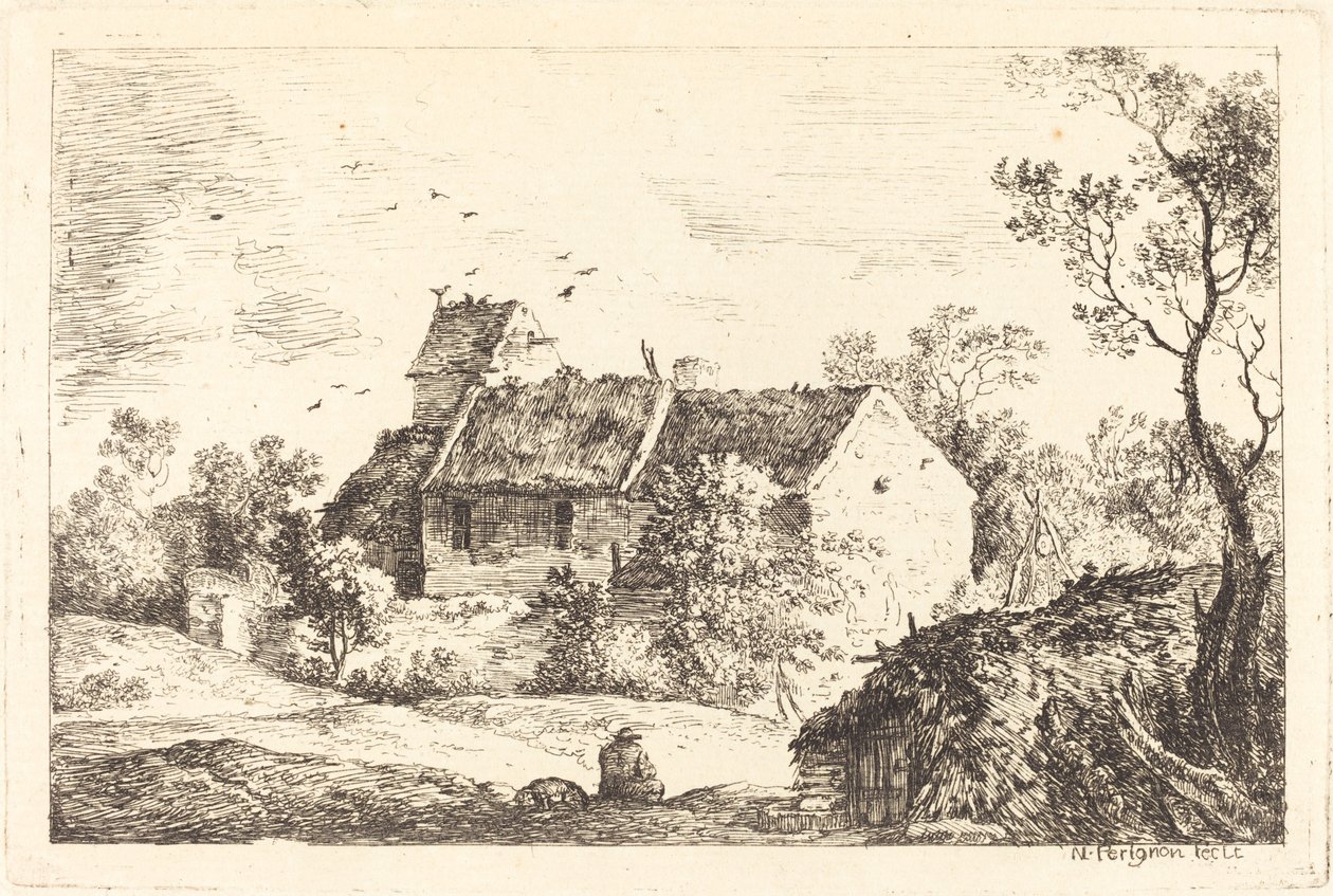 Casa com um pombal em uma paisagem ondulante de Nicolas Perignon