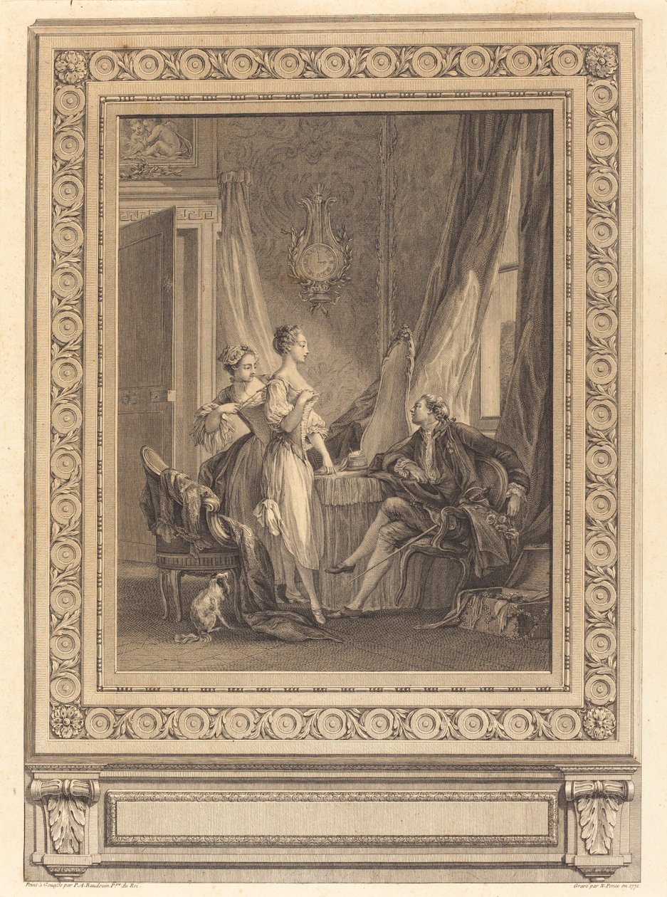 O banheiro de Nicolas Ponce after Pierre Antoine Baudouin with border by Charles Nicolas Cochin II