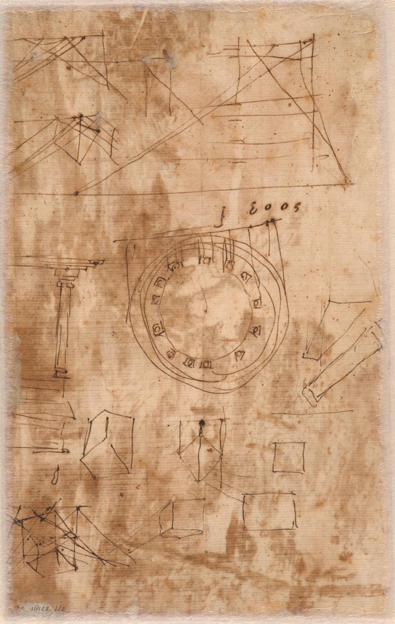 Esboços arquitetónicos (verso) de Nicolas Poussin