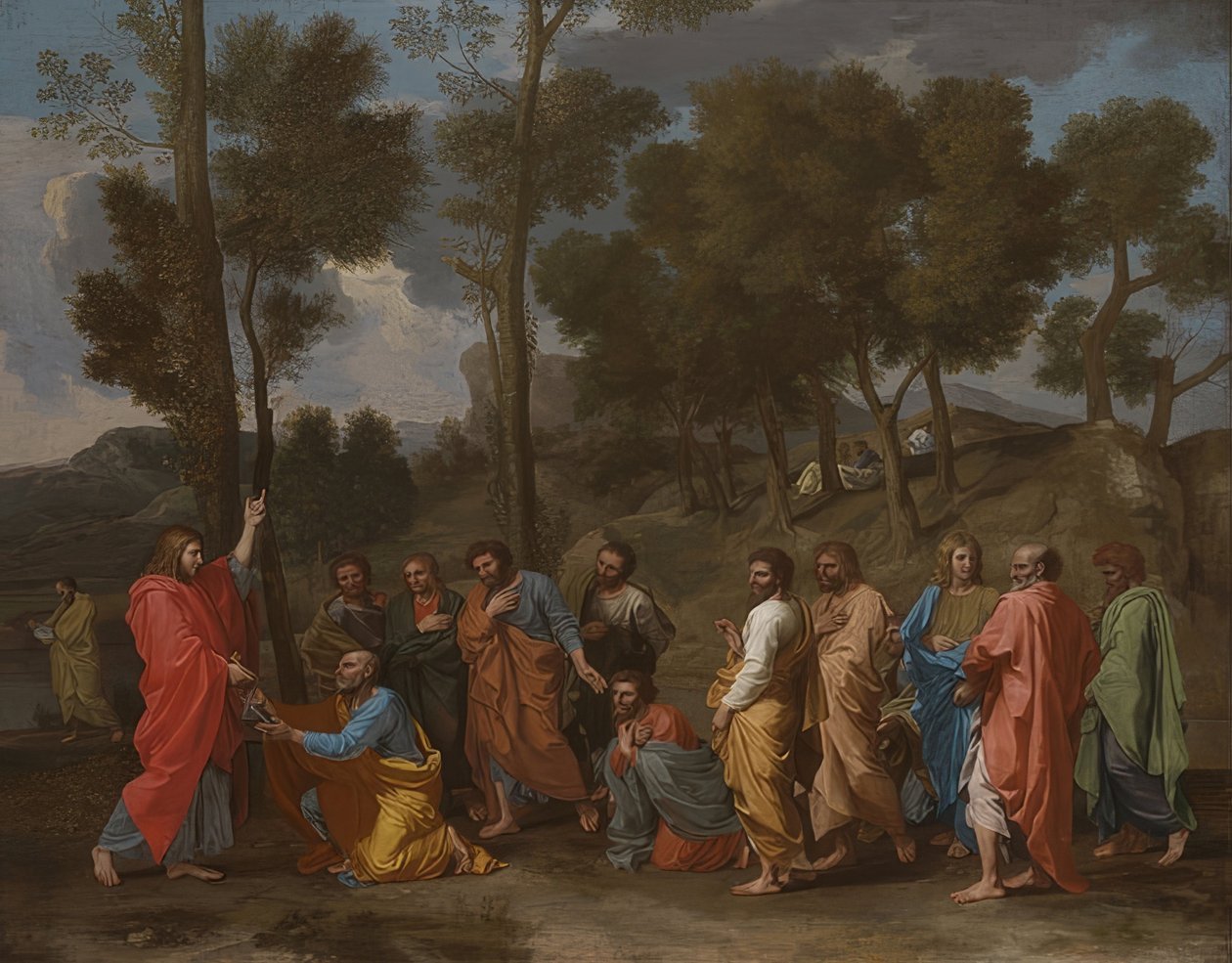 O sacramento da consagração (Cristo entrega as chaves a Pedro). Por volta de 1637-40 de Nicolas Poussin