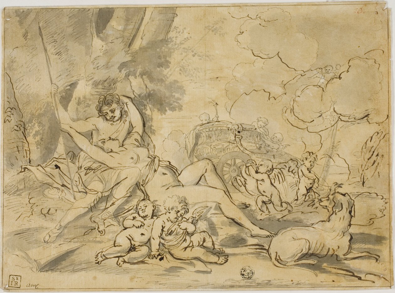 Figuras, carruagem e cachorro de Nicolas Poussin