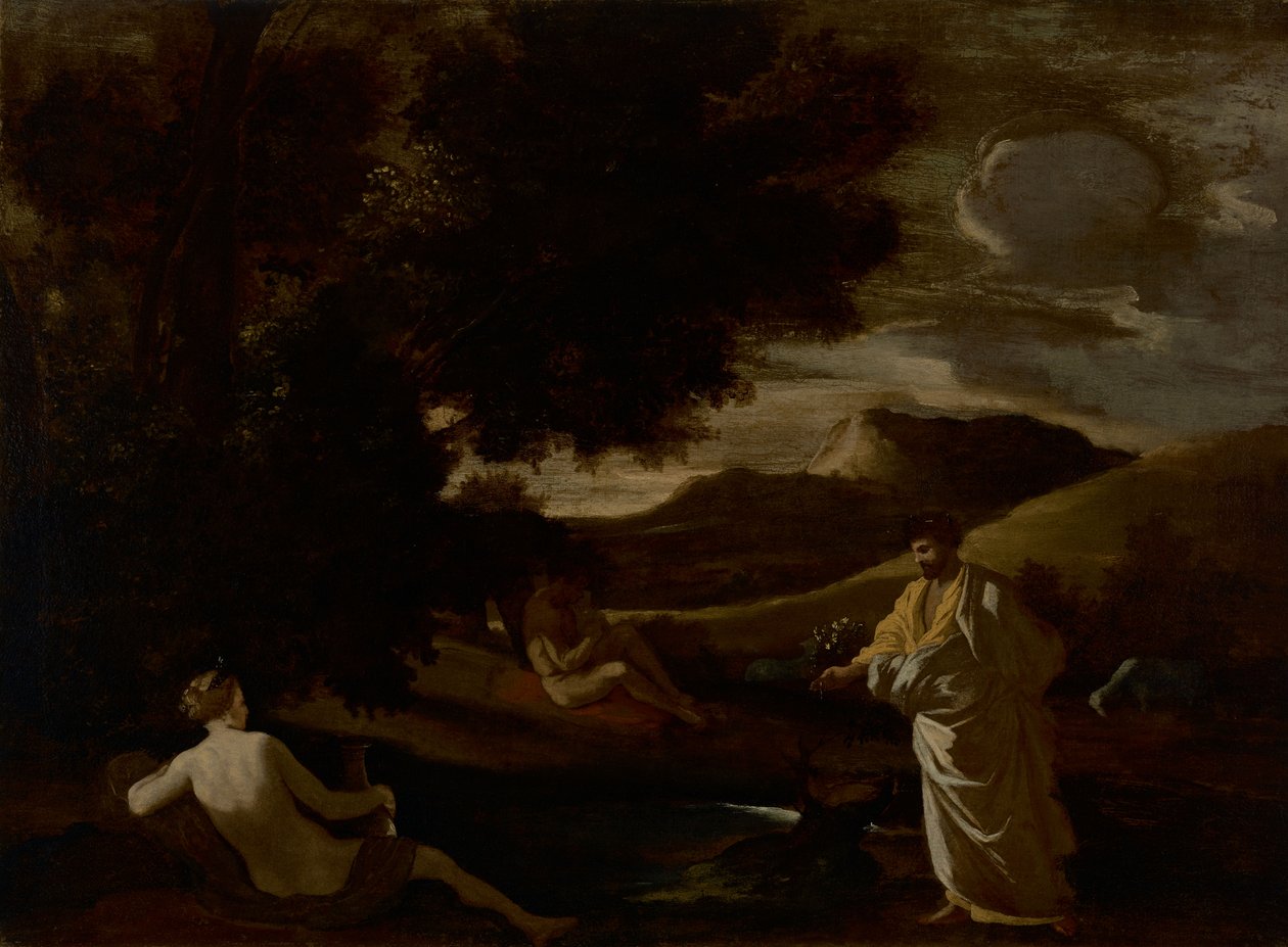 O rei Midas transforma um ramo de carvalho em ouro de Nicolas Poussin