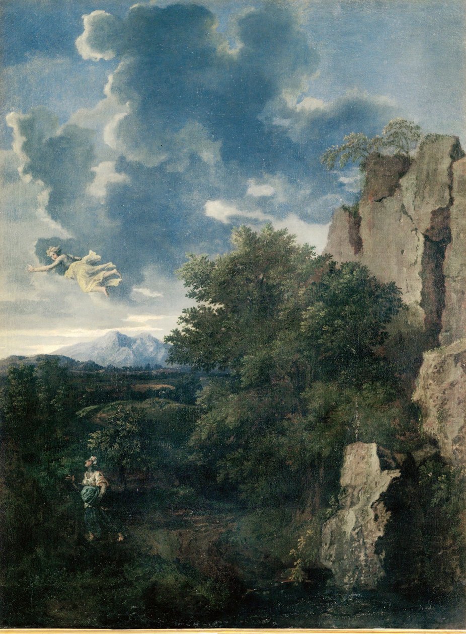 Paisagem com Hagar e o anjo (pintura sobre tela) de Nicolas Poussin