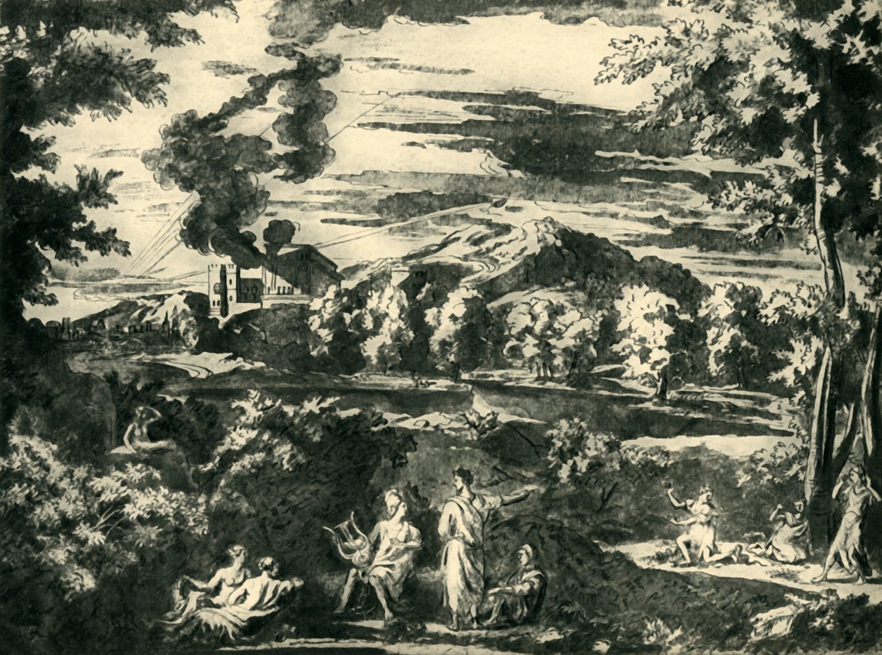 Paisagem com Orfeu e Eurídice, meados do século XVII, 1943. de Nicolas Poussin