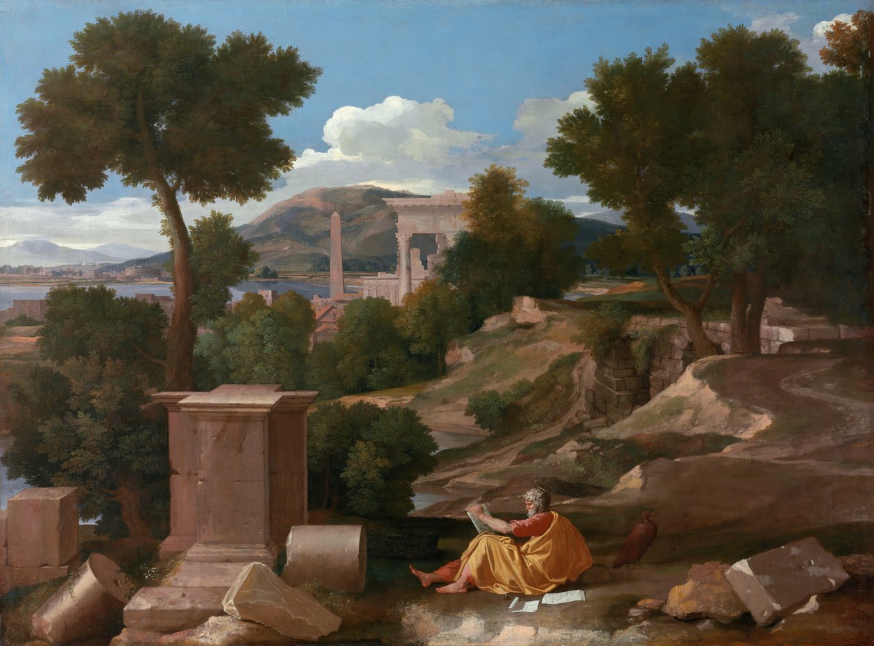 Paisagem com São João em Patmos, 1640. de Nicolas Poussin