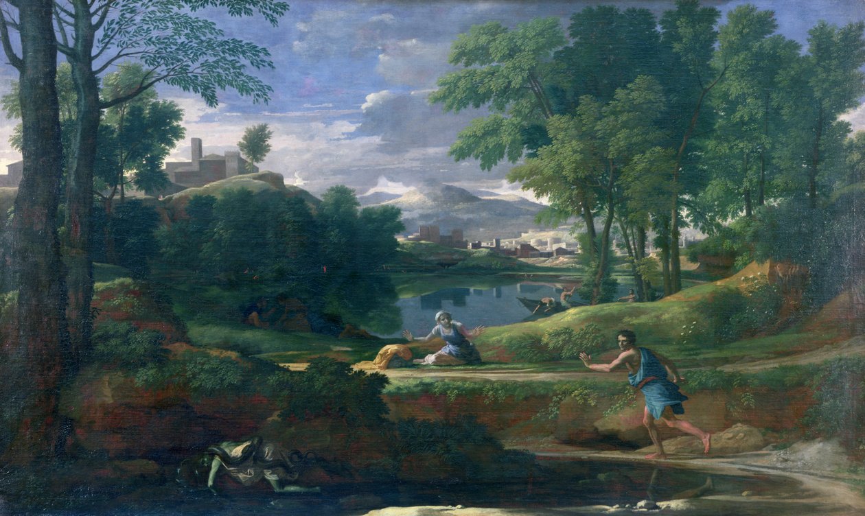 Paisagem com um Homem morto por uma Cobra, c.1648 (óleo sobre tela) de Nicolas Poussin