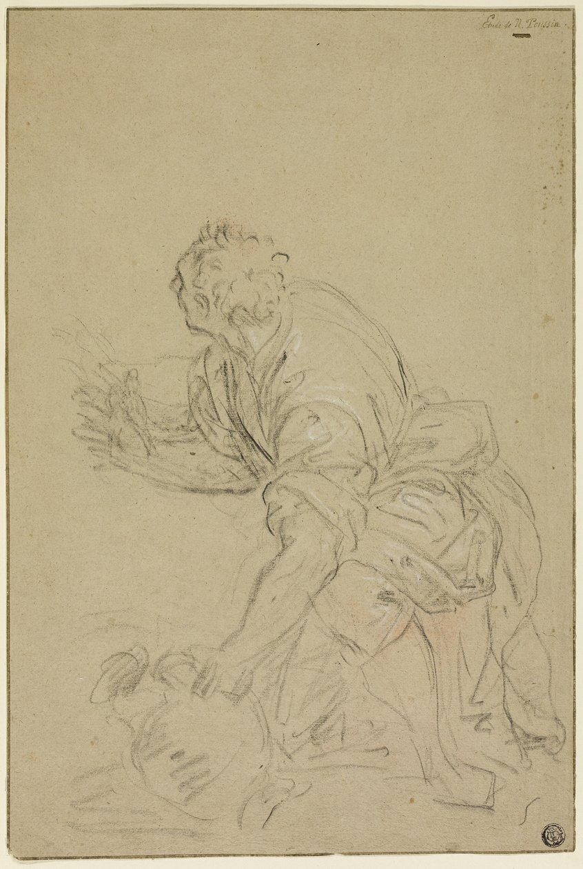 Homem ajoelhado com um jarro (frente); homem de pé (verso) de Nicolas Poussin