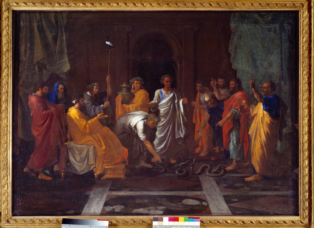 Moisés transformando a vara de Arão em cobra. Pintura de Nicolas Poussin de Nicolas Poussin