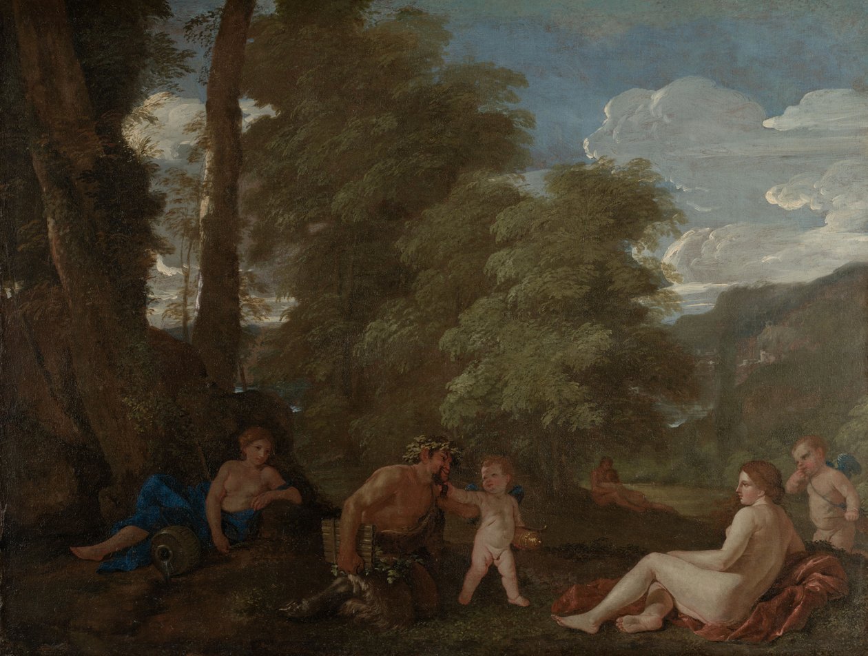 Ninfas e um Sátiro, ou Amor Vincit Omnia, c.1625-27 (óleo sobre tela) de Nicolas Poussin