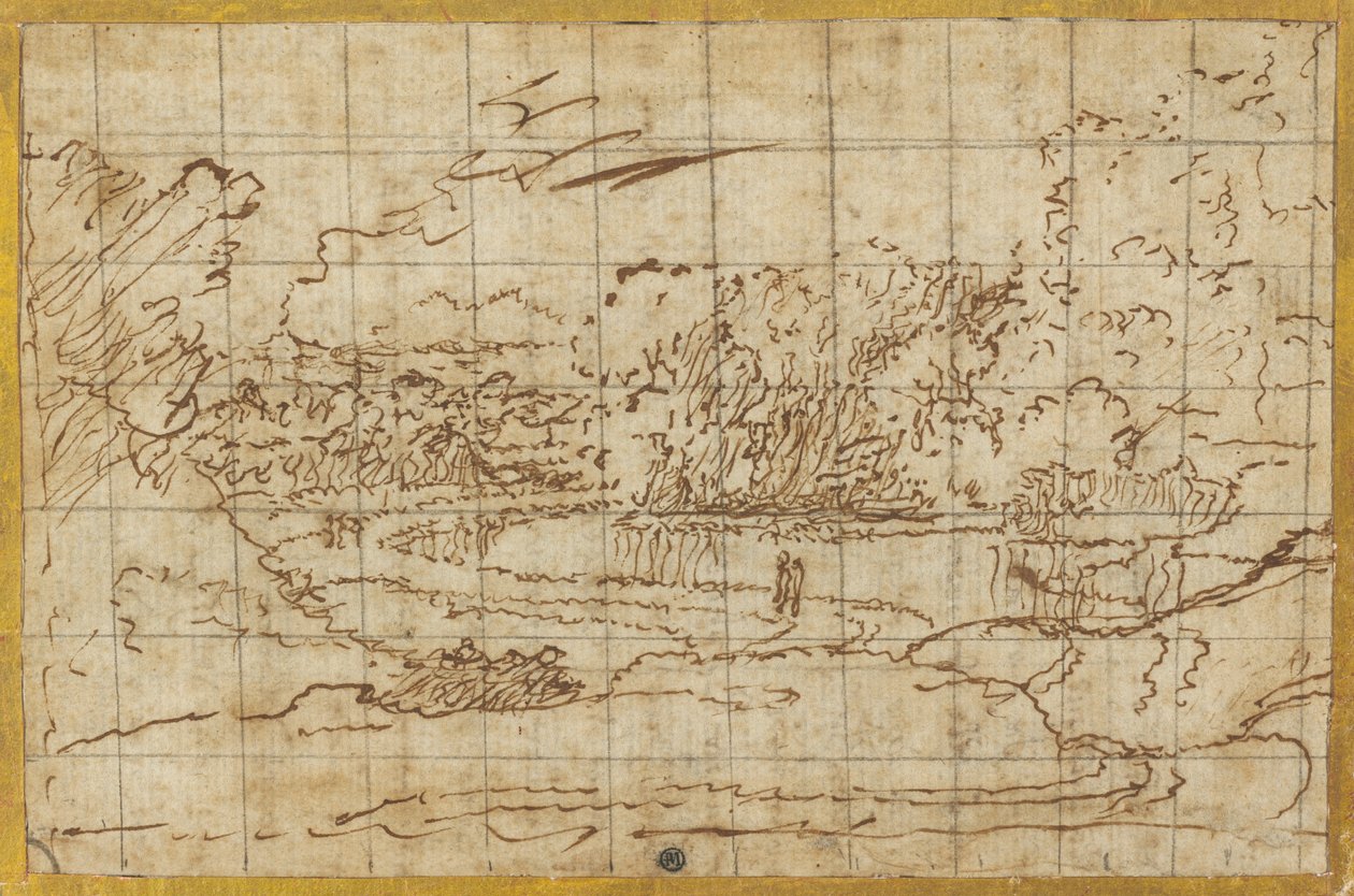 Estrada ao longo de um rio sinuoso de Nicolas Poussin