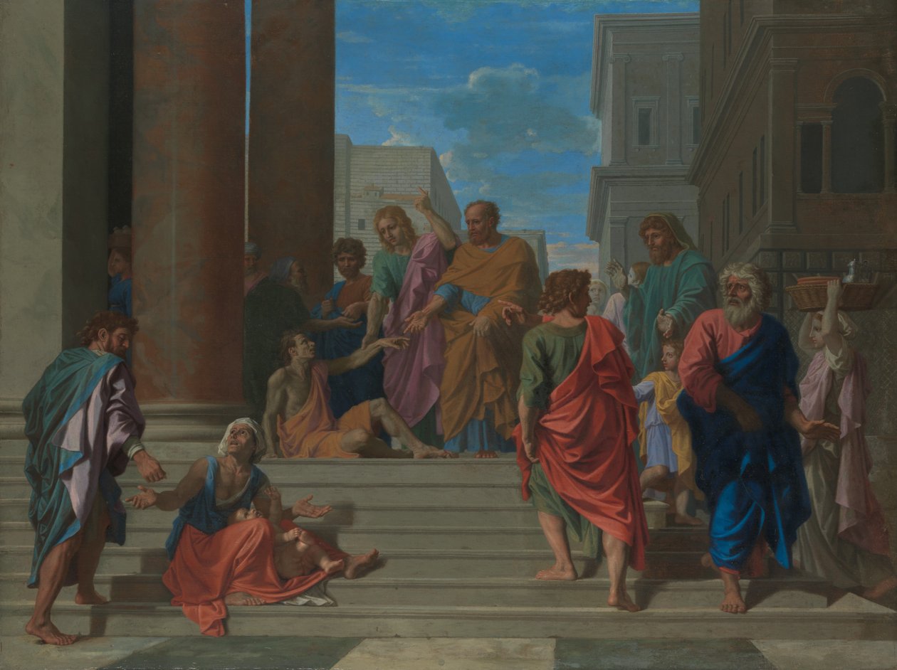 Santos Peter e John Healing the Lame Man, 1655. de Nicolas Poussin