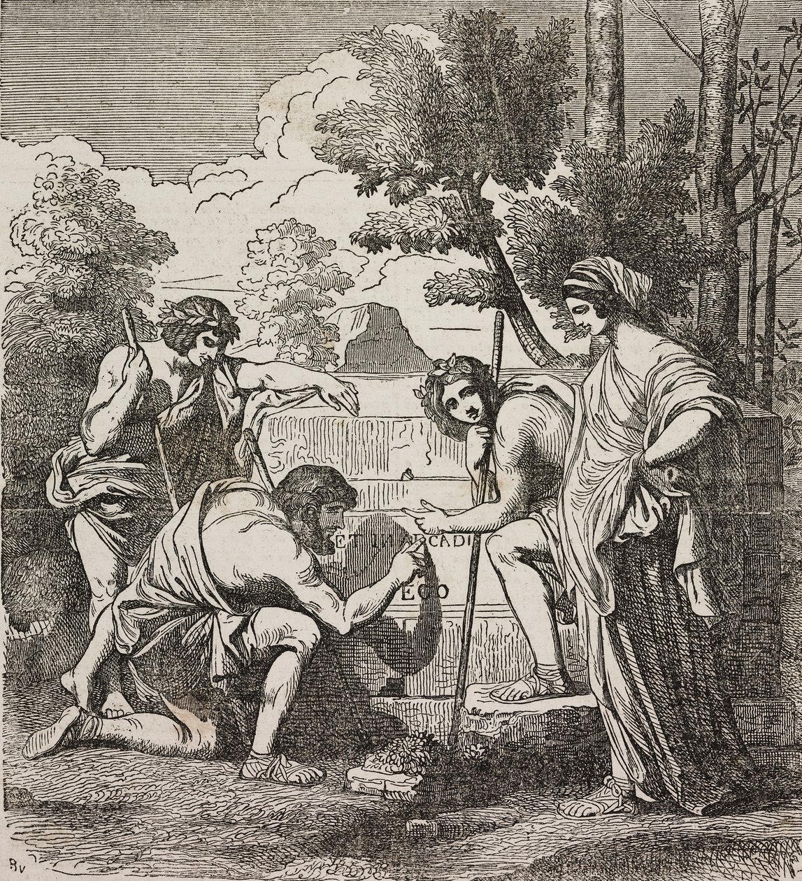 Shepherds of Arcadia, após pintura de Nicolas Poussin, ilustração do Teatro universale, Raccolta enciclopedica e scenografica, No 512, 4 de maio de Nicolas Poussin
