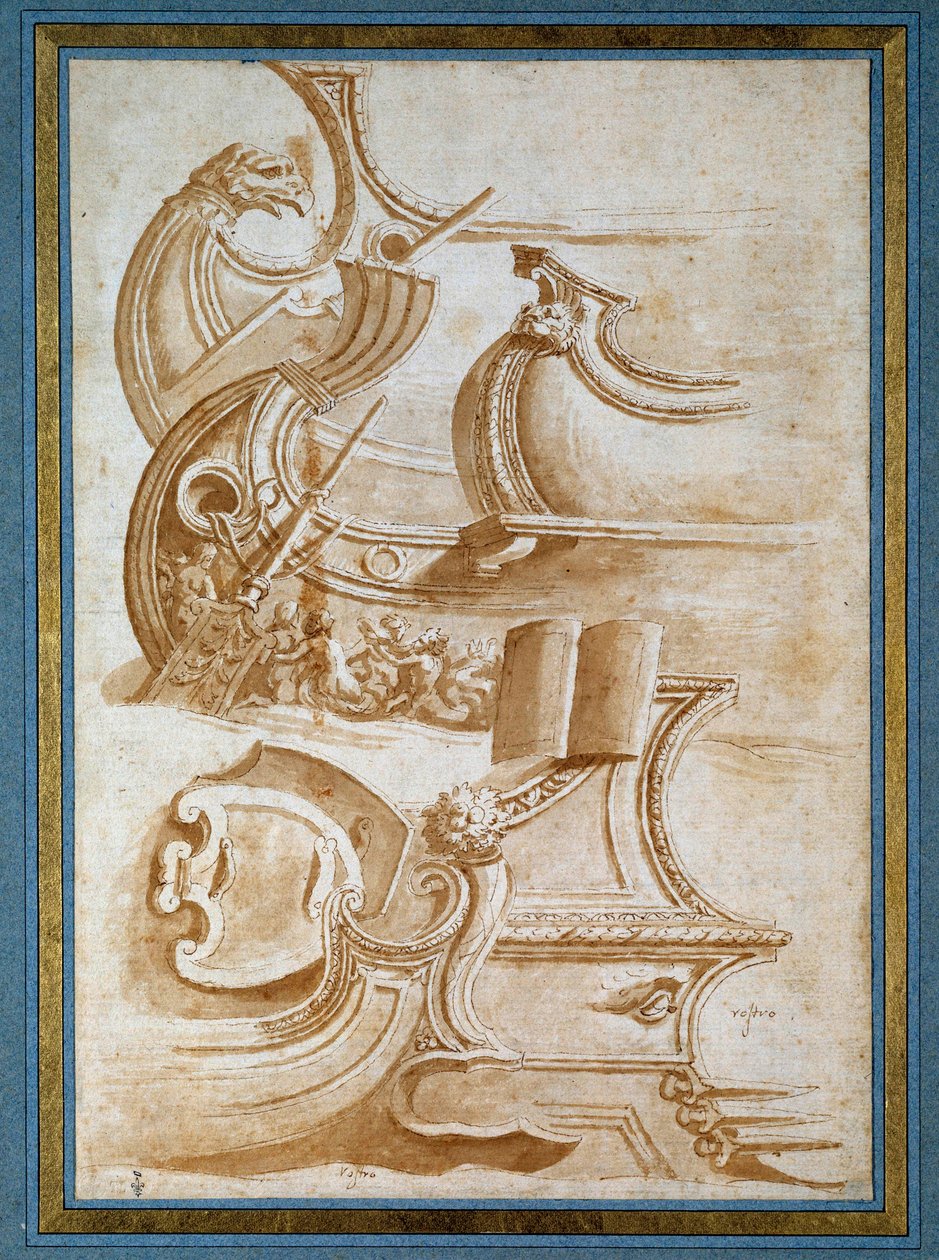 Proa de navio e escudos (segundo Giulio Romano de Nicolas Poussin