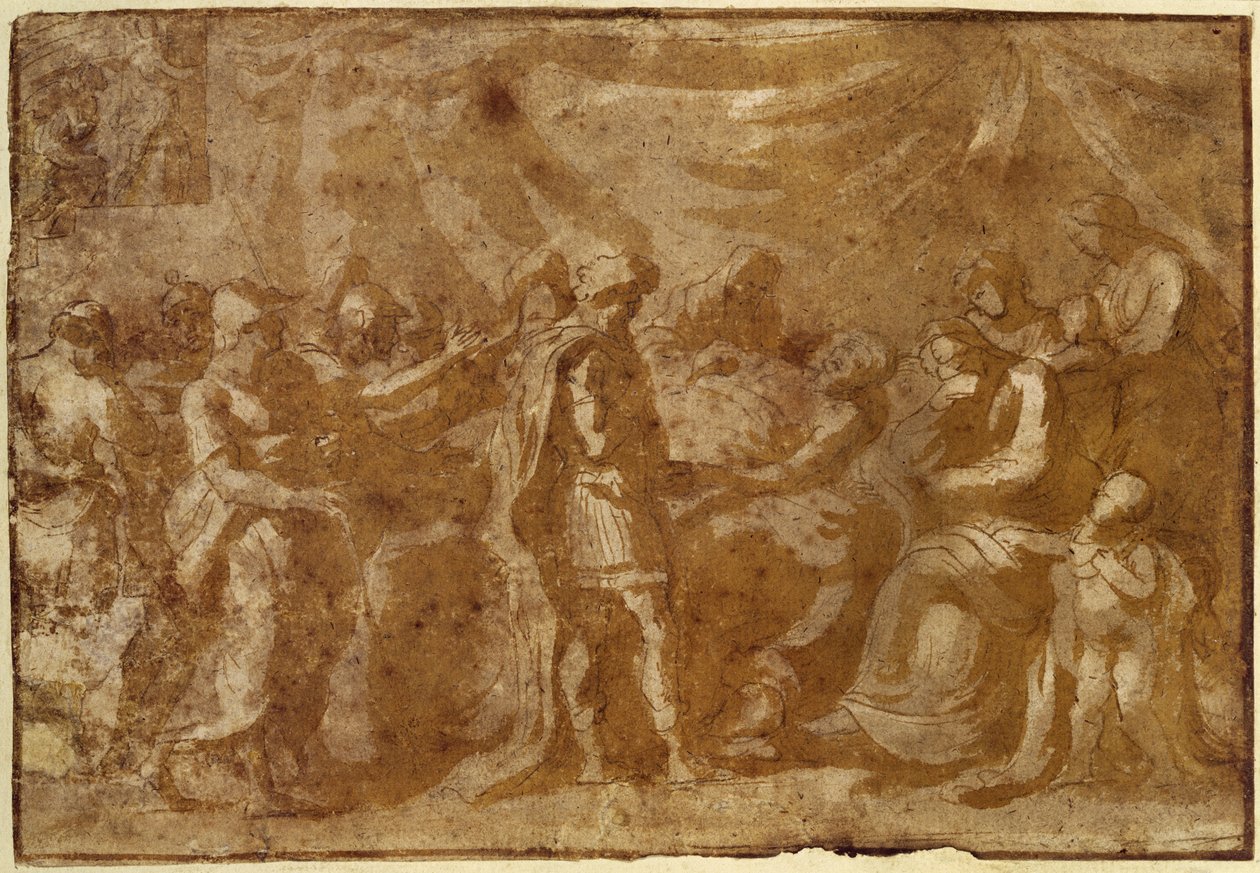 Estudo para a Morte de Germanicus (caneta e tinta sobre papel) de Nicolas Poussin
