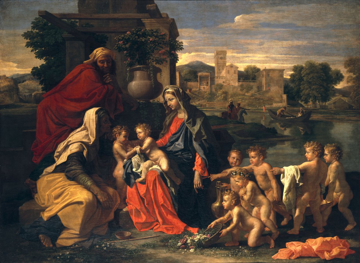 A Sagrada Família com o Infante São João Batista e Santa Isabel de Nicolas Poussin