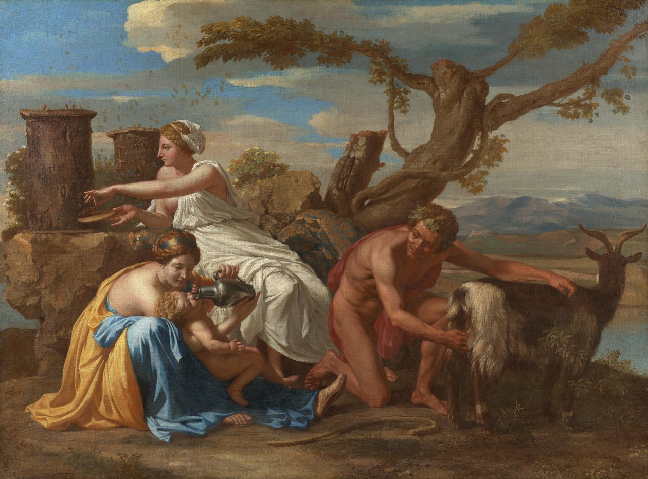 O infante Júpiter alimentado pela cabra Amalteia de Nicolas Poussin