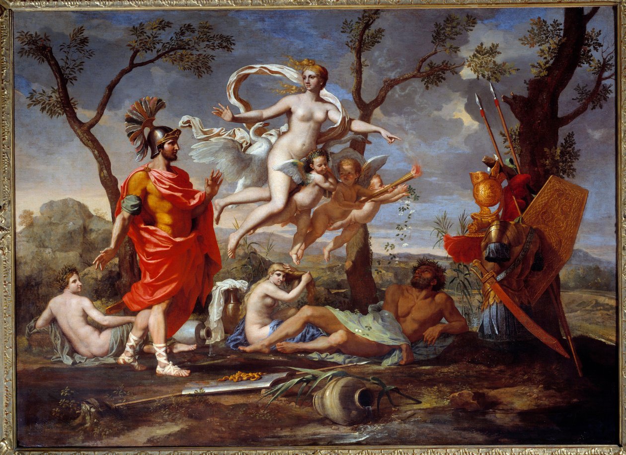 Pintura Venus Armant Enee de Nicolas Poussin (1594-1665) 1639 Sun. 1,07x1,46 m Rouen, Musee des Beaux Arts de Nicolas Poussin