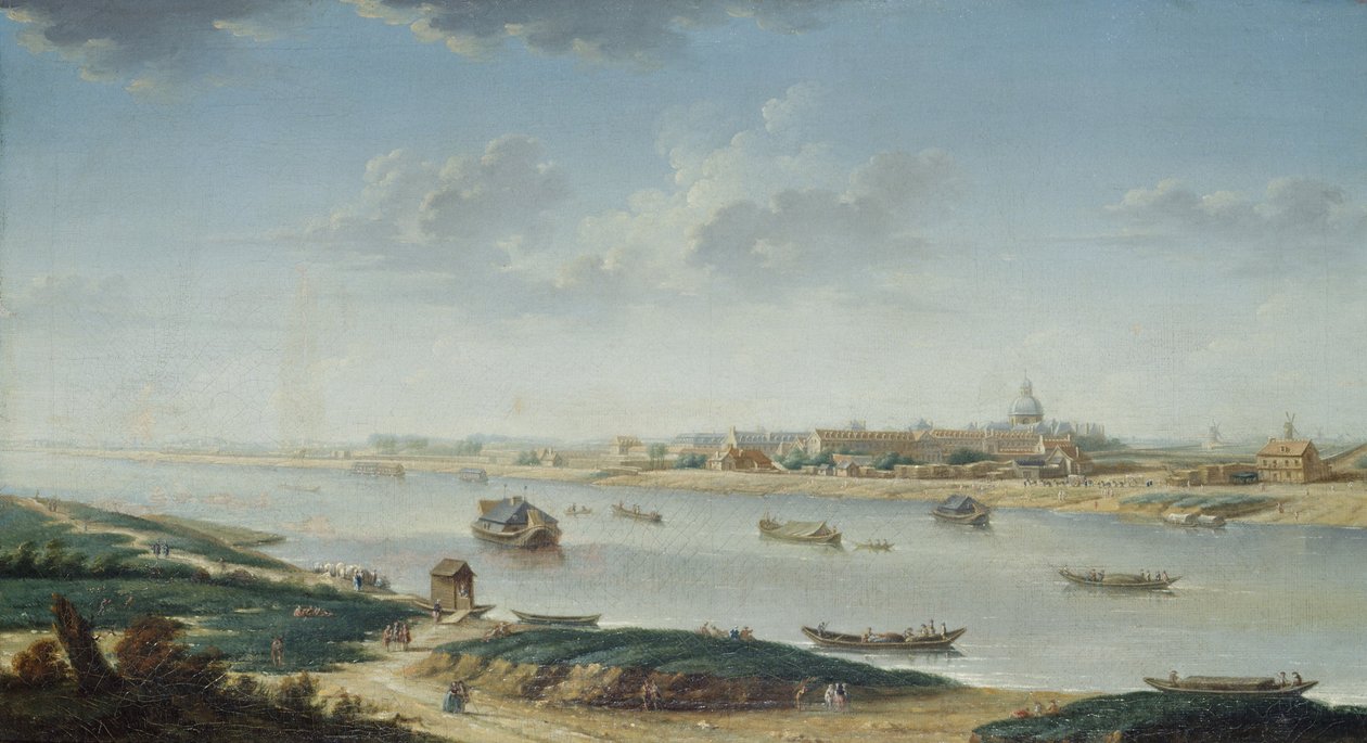 La Salpêtrière, vista do Rapée, cerca de 1752 (óleo sobre tela) de Nicolas Raguenet