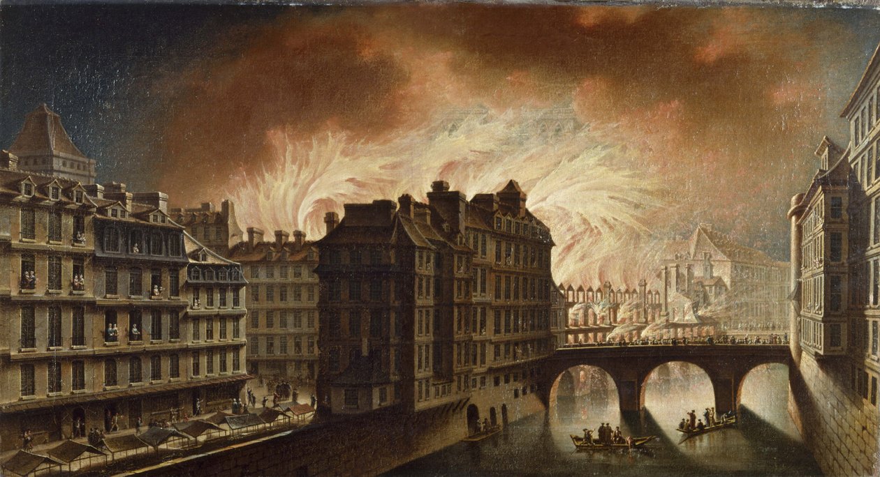 O incêndio no Hôtel-Dieu em 1772, cerca de 1772 (óleo sobre tela) de Nicolas Raguenet