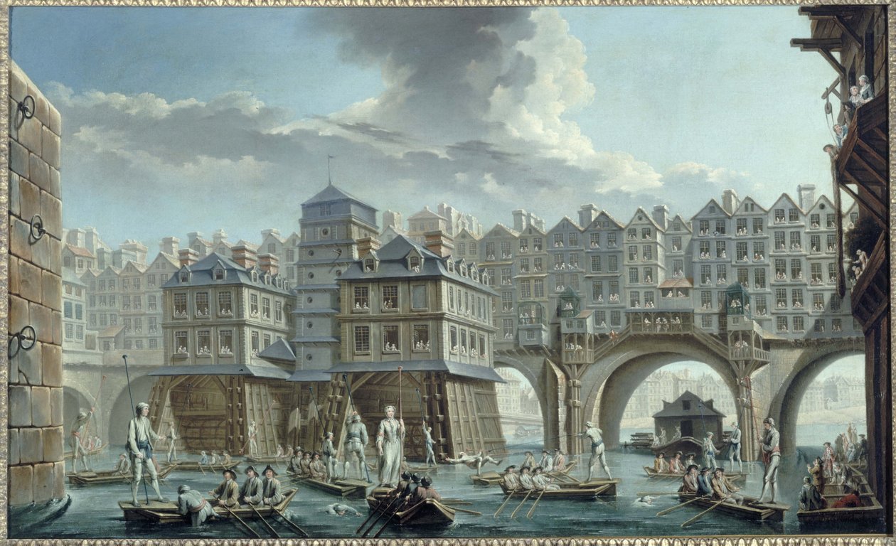 Combate dos marinheiros, entre a Ponte de Notre-Dame e a Ponte da Mudança de Nicolas Raguenet