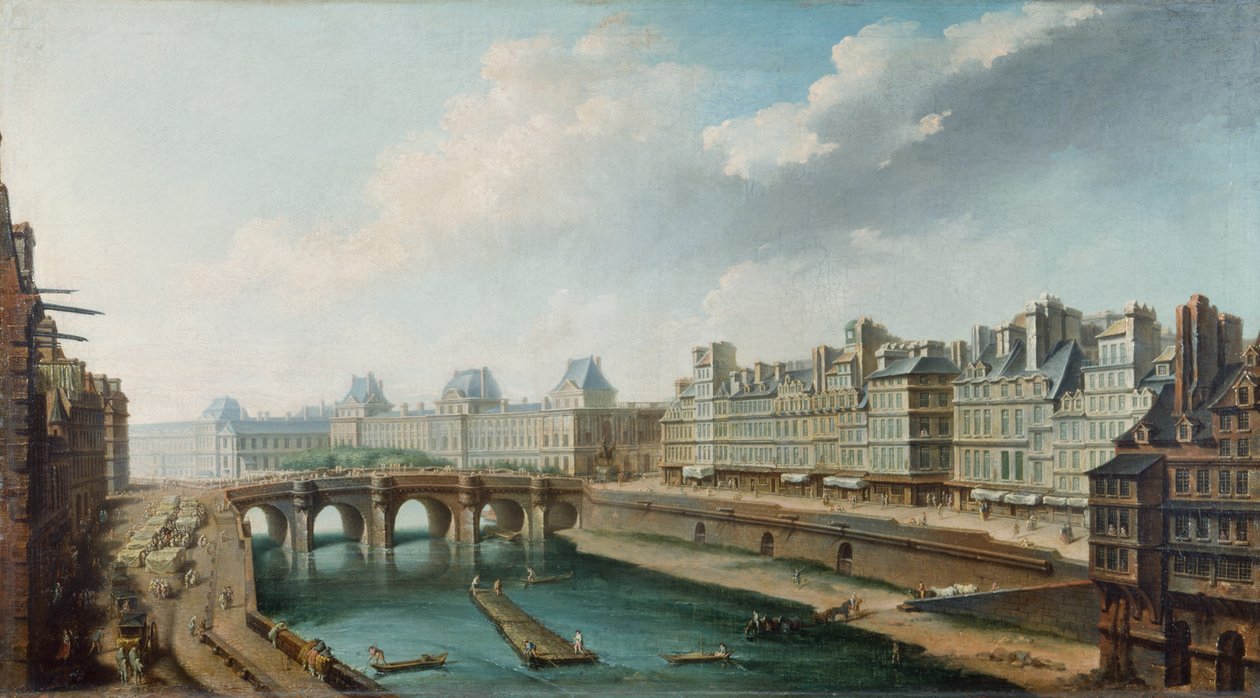 Vista do Palácio do Louvre, da Pont Neuf e do Quai des Orfevres a partir do Quai des Grands Augustins, c.1760 (óleo sobre tela) de Nicolas Raguenet