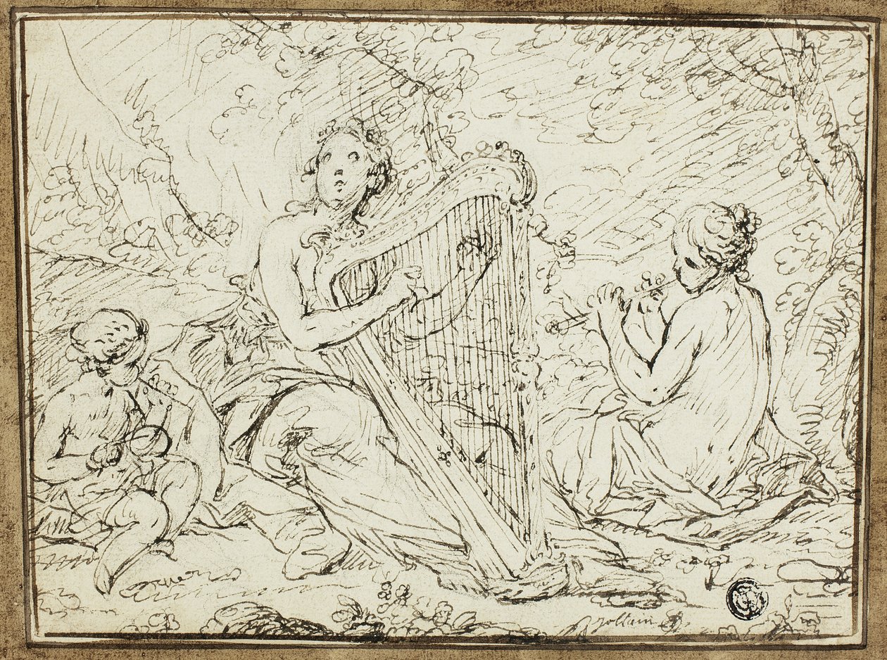 Ninfas a tocar instrumentos musicais | Impressão de arte