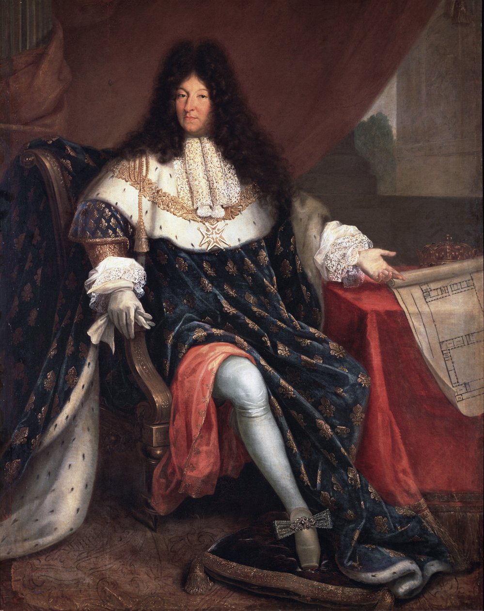 Retrato de Luís XIV com o plano da casa real de São Ciro (óleo sobre tela de Nicolas Rene Jollain