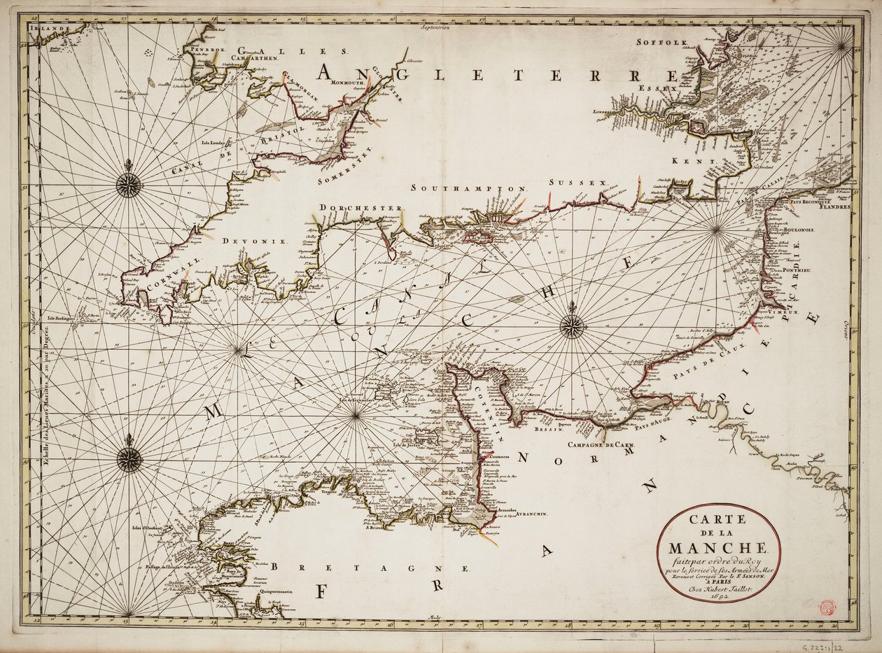 Carta do Canal da Mancha e das costas atlânticas do sul da Grã-Bretanha e do norte de França de Nicolas Sanson D