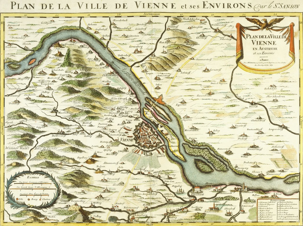 Mapa da cidade de Viena, 1692 de Nicolas Sanson DAbbeville