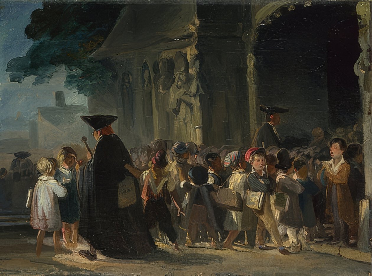 Crianças em frente a uma entrada da igreja. Entre 1817 e 1845 de Nicolas Toussaint Charlet