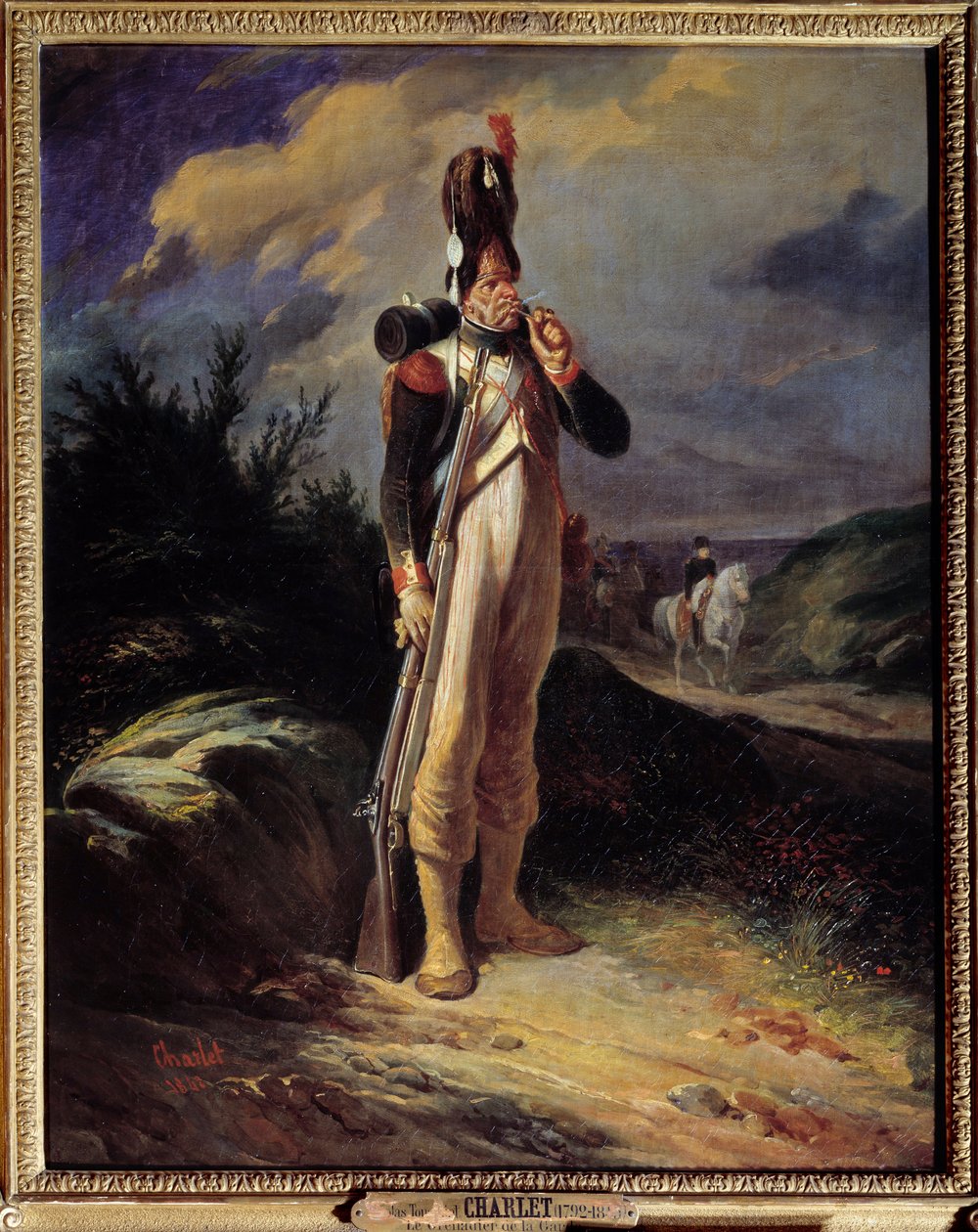Retrato de um Granadeiro da Guarda Retrato de um rabugento da guarda de Napoleão Bonaparte. Pintura de Nicolas Toussaint Charlet (1792-1845) 1842 Sol. 0,81 x 0,65 m de Nicolas Toussaint Charlet
