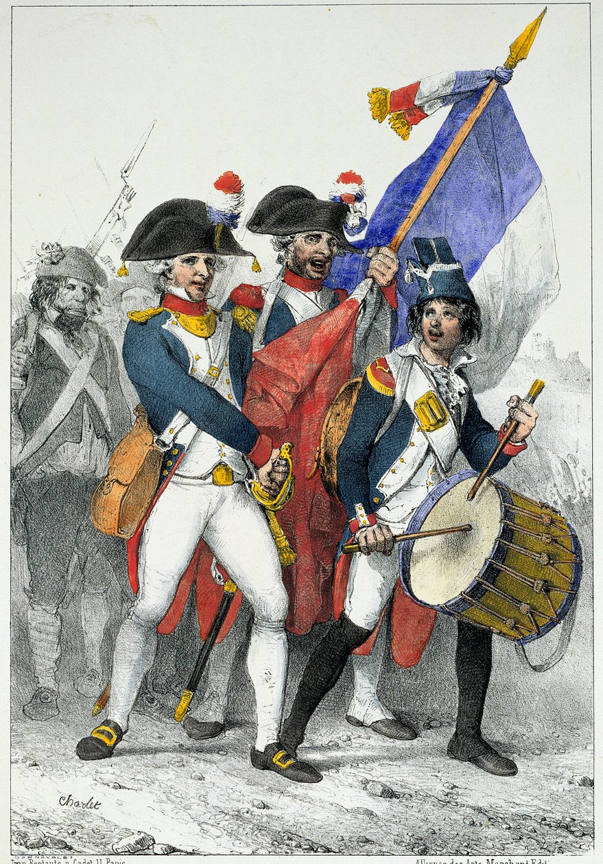 A pátria em perigo: Voluntários da Primeira República (1792-1799) partindo para a guerra (gravura colorida) de Nicolas Toussaint Charlet