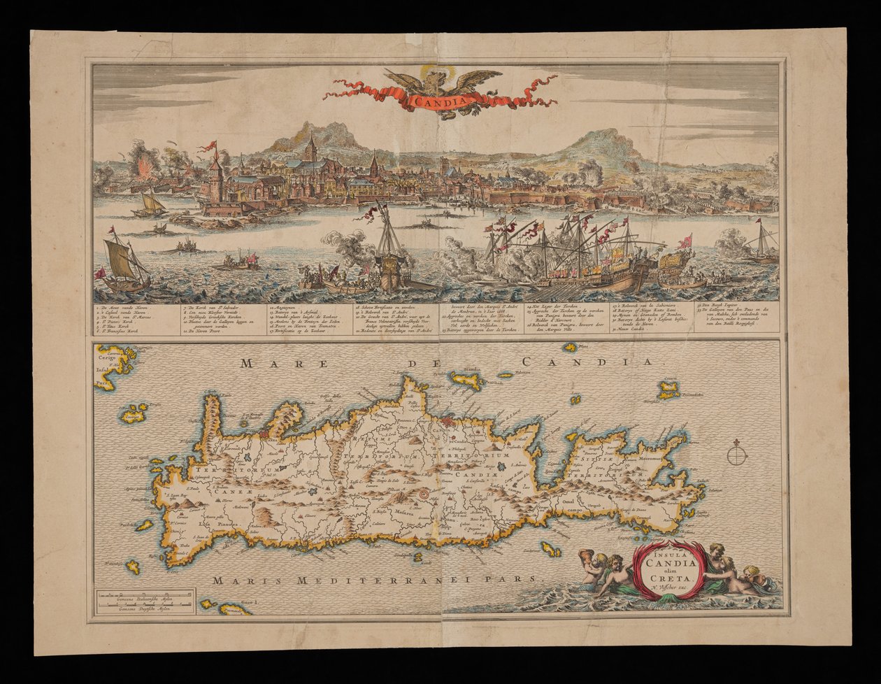 Vista de Candia e Mapa de Creta de Nicolas Visscher