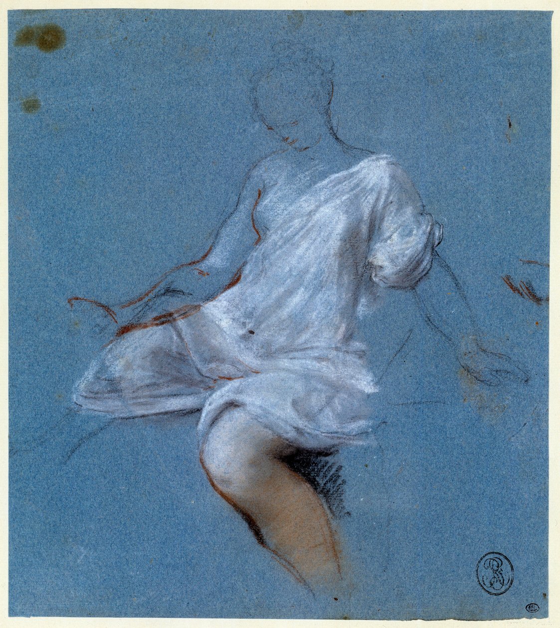 Estudo do drapejamento no corpo Desenho de Nicolas Vleughels (1668-1737) Paris do século XVIII, Museu do Louvre de Nicolas Vleughels