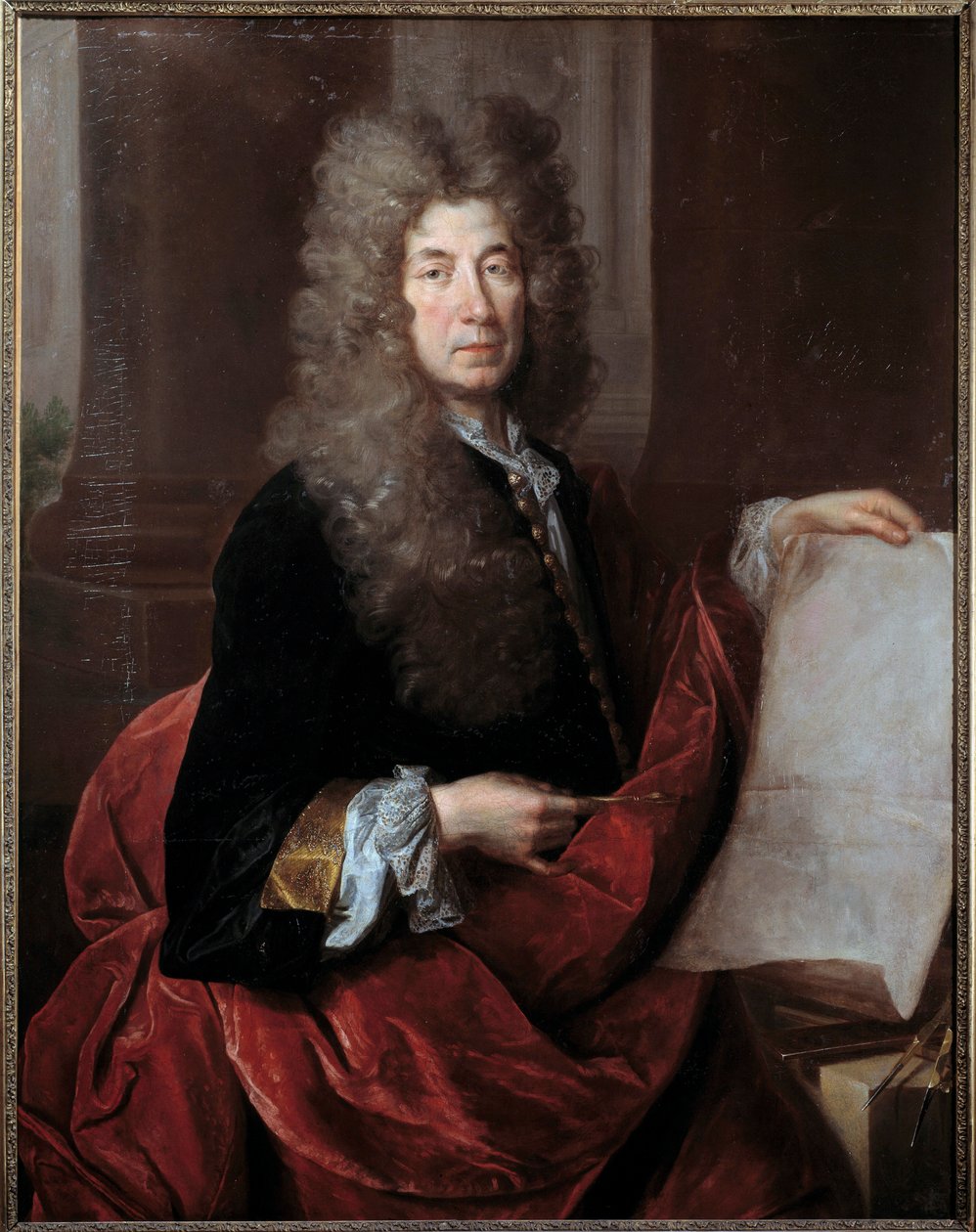 Retrato de Jules Hardouin Mansart (1646-1708) arquitecto e superintendente dos edifícios do rei Luís XIV Pintura de Nicolas de Largilliere (1656-1746) Metz do século XVII, Musee des Beaux Arts de Nicolas de Largillière
