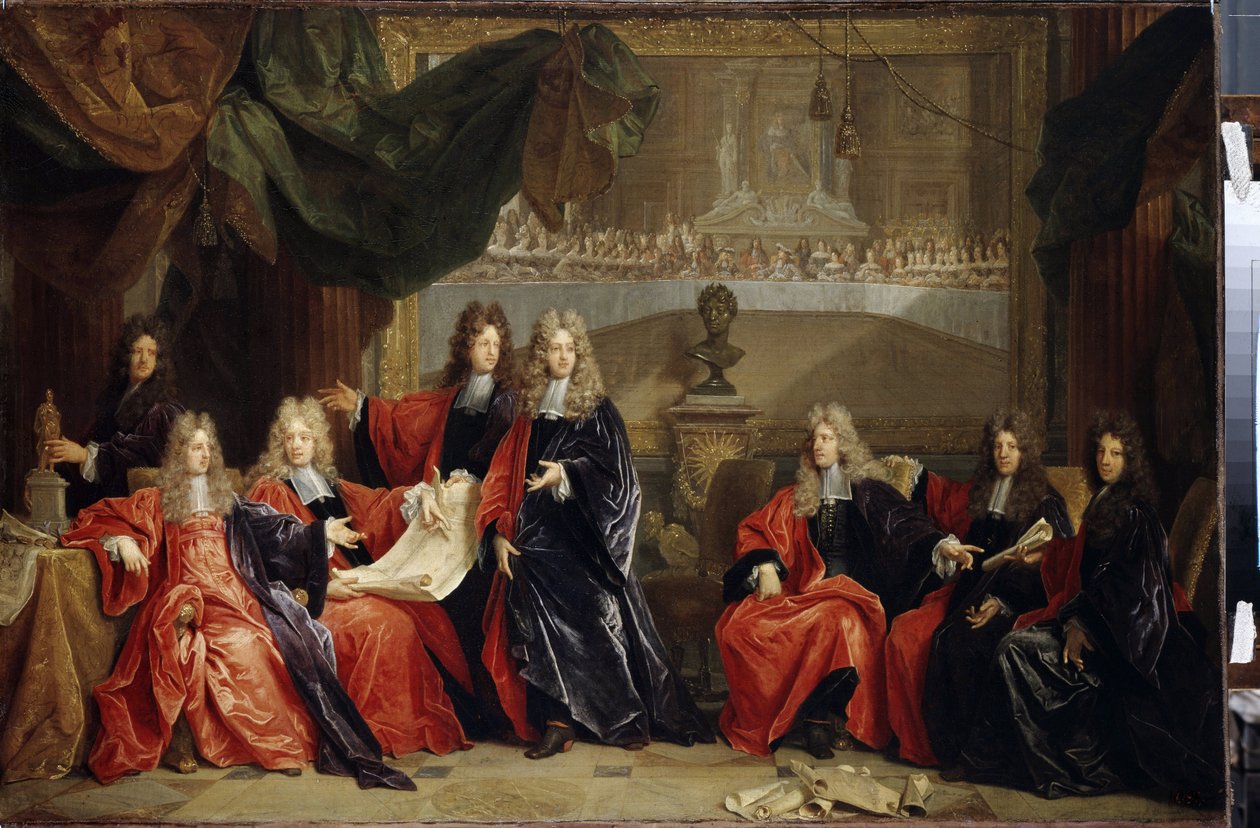 Provosts and Municipal Magistrates of Paris Discussing the Celebration of Louis XIV 14 dit le Roi Soleil (1638-1715) at the Hotel de Ville after his re-establishment in 1687 de Nicolas de Largillière