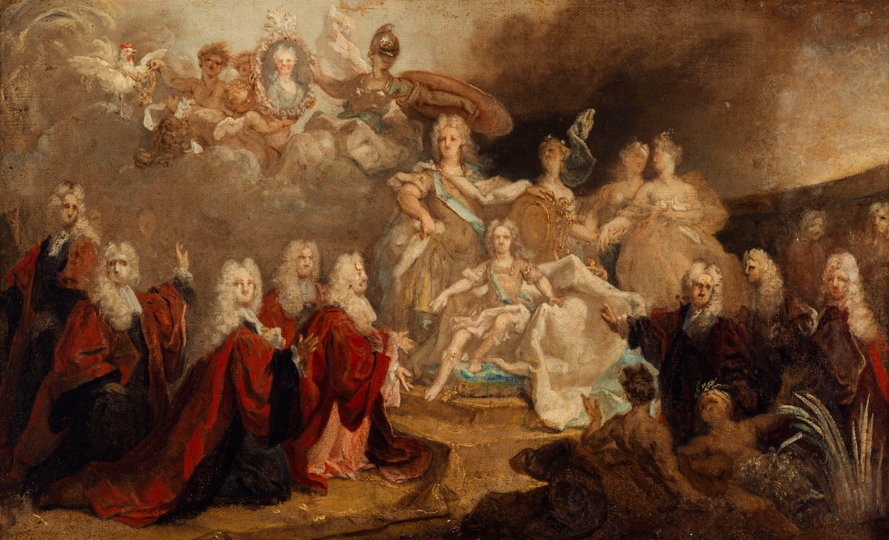 Esboço do quadro alegórico encomendado pela cidade de Paris para o noivado de Luís XV e da infanta Maria Ana Victória de Espanha de Nicolas de Largillière