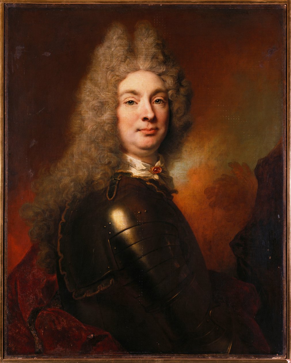 Retrato de um nobre de armadura, vestindo uma capa vermelha de Nicolas de Largillière