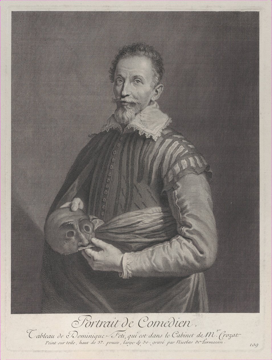 Retrato de um Comediante: retrato de Francesco Andreini segurando uma máscara, 1729-40., 1729-40. de Nicolas de Larmessin
